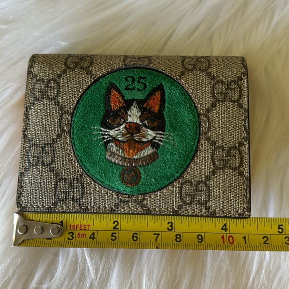 GUCCI GG Supreme Monogram Bosco Patch Card Case Wallet Beige Green - Picture 8 of 17